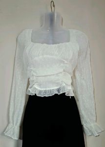 Sheer White Polka Dot Ruffle Top
