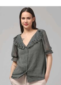 Ruffled Collar Button-Down Top Brand New Stock