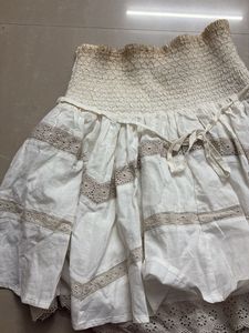 Imported Two Layered White Smocked Waist Mini Skir