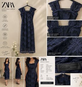 ZARA Navy Blue Lace Midi Dress