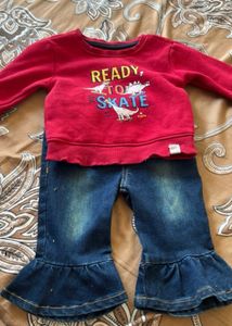 Cute Dinosaur "Ready to Skate" Top & Jeans Set
