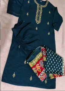 kurta set with dupatta Embroidered Teal