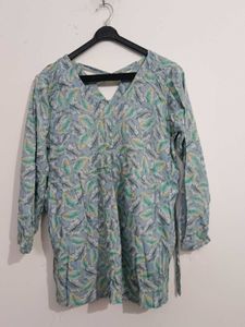 Light Blue Leaf Print Tunic
