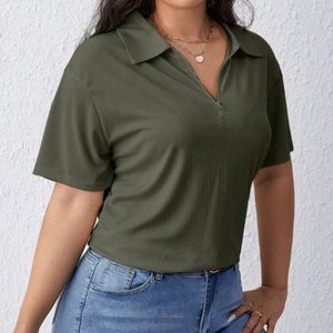 Green Ribbed Zip Neck Top