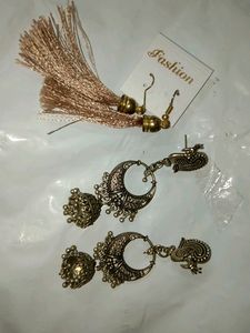 Silk Thread And Peacock oxidized Long Earrings