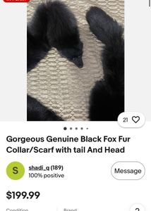 Vintage Black Fox Fur Scarf