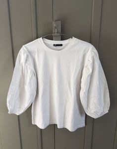 Zara White Puff Sleeve T-Shirt