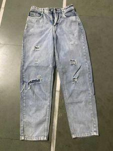 Distressed Light Wash Mom Jeans