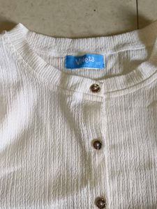Cute White Textured Button-Up Top