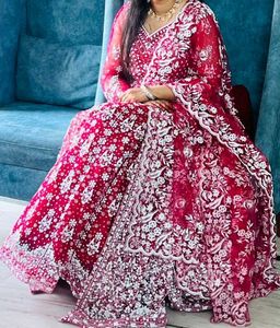 Stunning Dark Pink &amp; White Bridal Lehenga