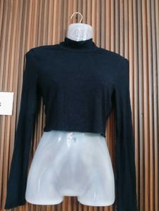 Black Turtleneck Cropped Long Sleeve Top