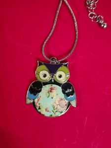New|Boho Owl pendant With Chain|Meenakari Work