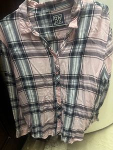 Pink Plaid Button-Up Shirt