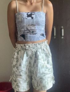 Newspaper Print Spaghetti Strap Crop Top