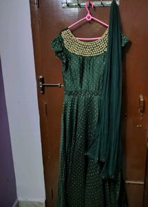 Elegant Green Ethnic Gown with golden work ✨