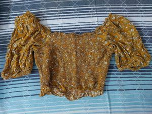 Yellow Floral Smocked Crop Top