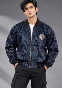 Black Bomber Jacket with Emblem