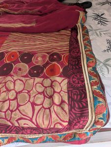 Vibrant Floral Print Saree with Pre-stitched Fall