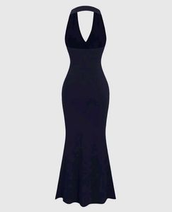 Elegant Navy Halter Neck Maxi Dress