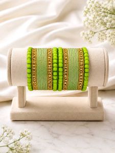 Vibrant Green &amp; Gold Bangles Set