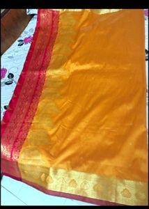 Elegant mustard Saree with Red Border