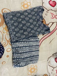 Women's greyish blue Printed Kurta Set