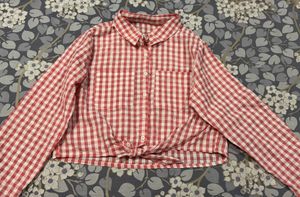 Max Red Checkered Tie-Front Shirt