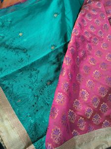 Beautiful Teal and Pink Saree