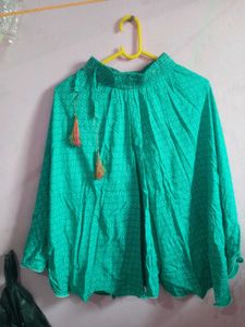 Green Ethnic Skirt with Tassel Detail