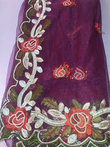Purple Net Saree With  Blouse