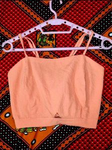 Orange Tie-Front Crop Top