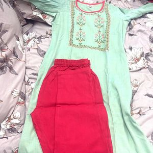 Mint Green Floral Embroidered Kurta Set
