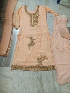 Beautifully Embellished Peach Kurta Set