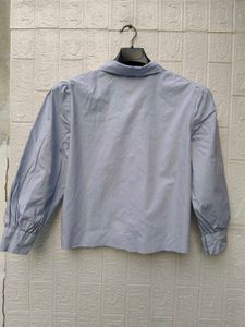 New with tag Korean Chic Blue Bow Tie Neck Blouse