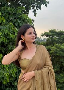 Elegant Olive Green Saree with blouse-Stitched