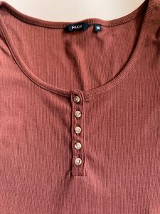 Ribbed Henley Long Sleeve Top