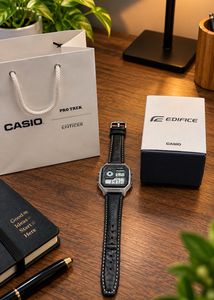 Casio Digital Men’s Watch – Black Leather Strap