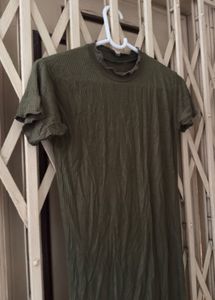 Chic Olive Green Ribbed Mini Dress
