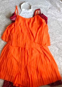 Vibrant Orange Pleated Sundress