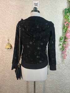 Black Star Print Zip-Up Hoodie