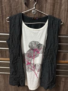 Stylish Sleeveless Black Polka Dot Vest with Graph
