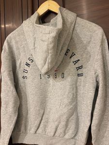 Gray Hoodie with Striped Sleeves