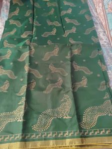Elegant Green Saree with Peacock Print