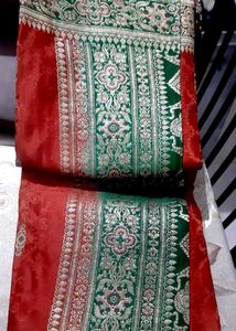 Elegant orange GreenBrocade Banarasi Saree