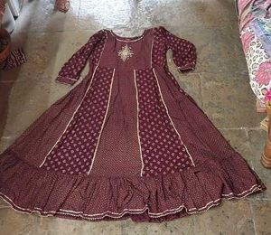 Maroon Ethnic Gown with Embellished Neckline