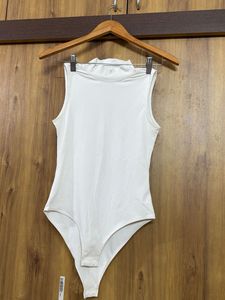 Sleek White Mock Neck Bodysuit