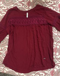 Lee Cooper Maroon Bell Sleeve Top