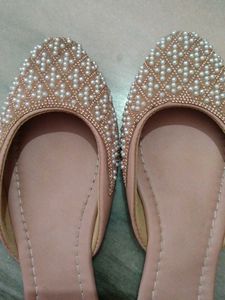 Embellished Juttis - Elegant Pearl Flats