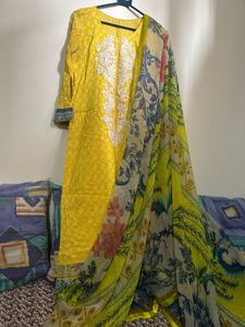 Vibrant Yellow Embroidered Kurta Set with Dupatta