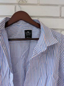 Blue and White Striped Button-Up Shirt